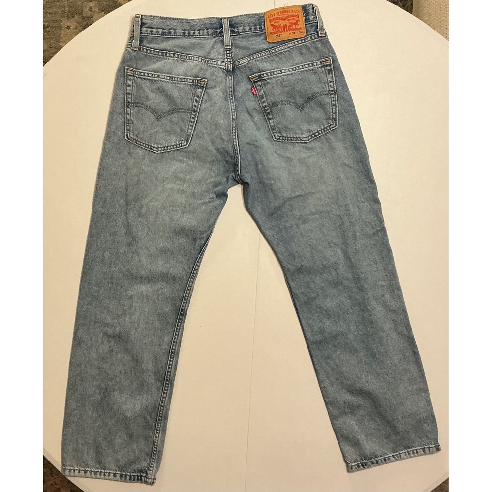 VTG Levis 555 Baggy Relaxed Straight Leg Jeans Men 30x27 Light Wash Blue Cotton